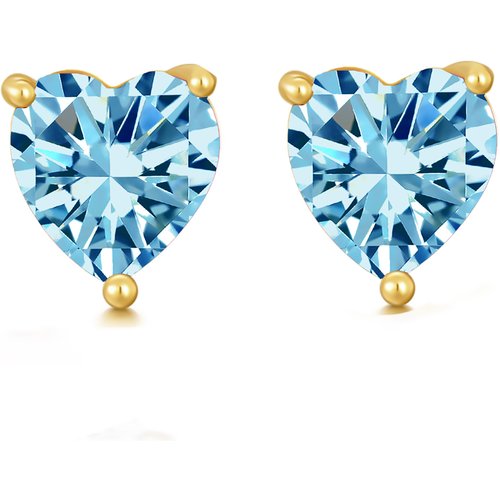 14K Gold Heart Topaz Stud Earrings