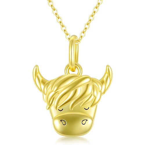 14K Gold Highland Cow Pendant Necklace