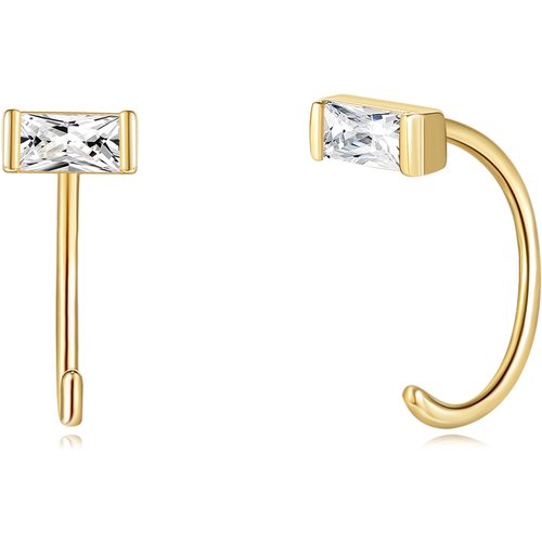 14K Gold Cubic Zirconia Hoop Earrings