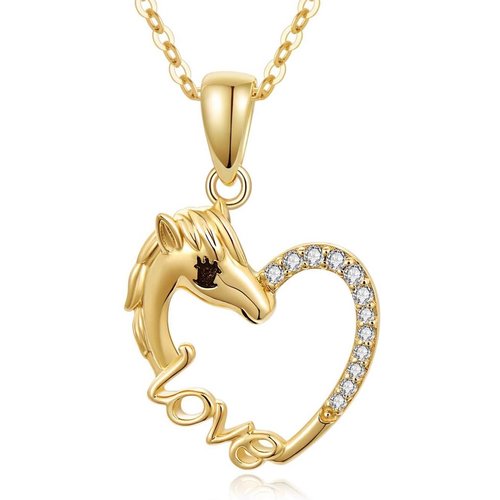 14K Gold Cubic Zirconia Horse Heart Necklace for Women