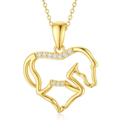 14K Gold Cubic Zirconia Horse Pendant Necklace