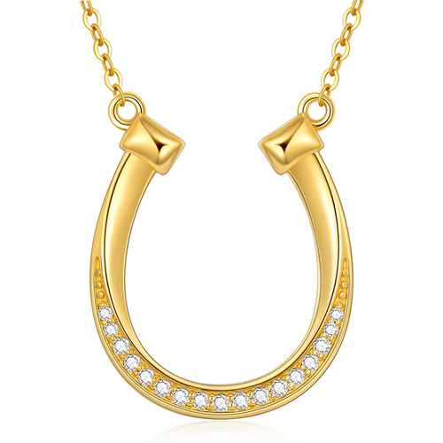 14K Gold Cubic Zirconia Horseshoe Pendant Necklace