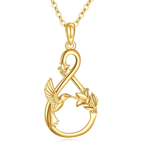 14K Gold Hummingbird & Infinity Symbol Pendant Necklace