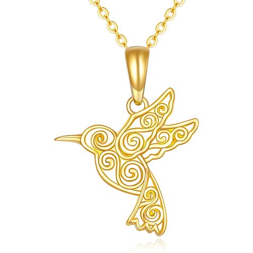 14K Gold Hummingbird Pendant Necklace