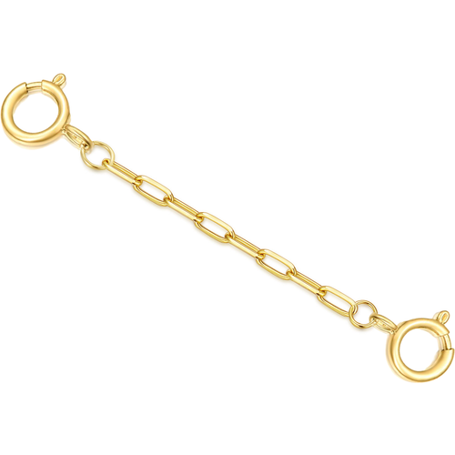 14K Gold 5 Inches Paper Clip Chain With Double Spring Buckle Extender Chain