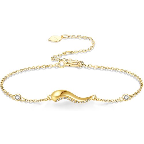 14K Gold Cubic Zirconia Italian Horn Bracelet for Women