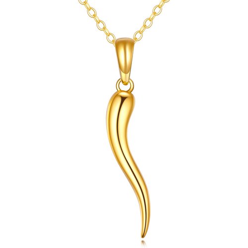 14K Gold Italian Horn Pendant Necklace