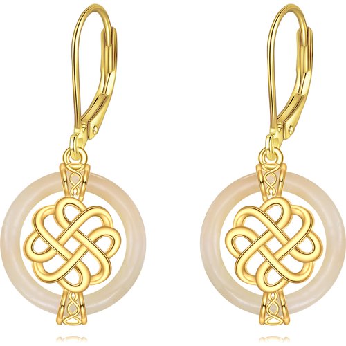 Sterling Silver with Yellow Gold Plated Jade Celtic Knot Lever-back Earrings