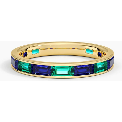 14K Gold 1.8 CT.T.W. Baguette Cut Aquamarine & Emerald Wedding Band