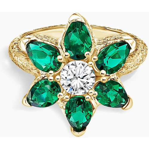 14K Gold 0.5 to 3 CT Round Cut Lab Created Diamond & 3 CT Pear Cut Emerald Engagement Band IGI Certified