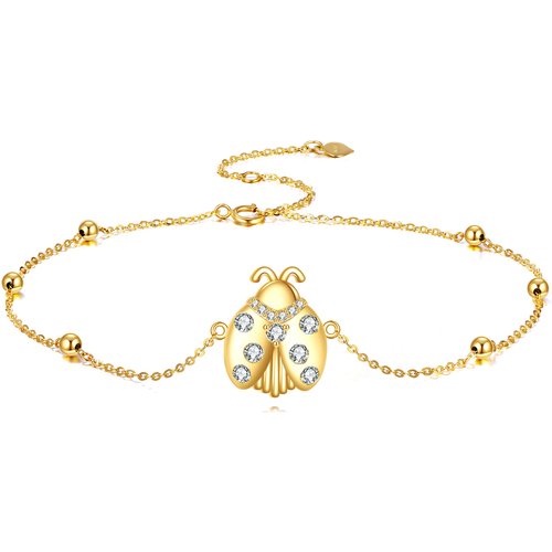 14K Gold Cubic Zirconia Ladybug Charm Bracelet