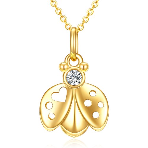14K Gold Cubic Zirconia Ladybug Pendant Necklace