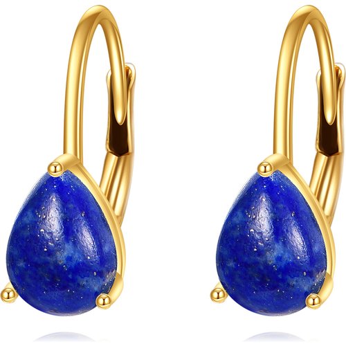 14K Gold Lapis Lazuli Drop Shape Lever-back Earrings