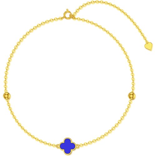 14K Gold Lapis Lazuli Four Leaf Clover Charm Bracelet