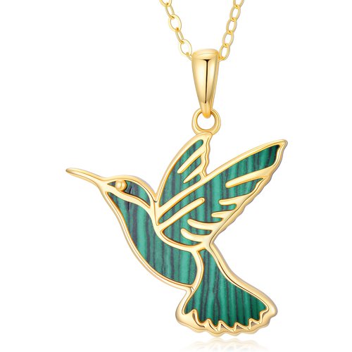 14K Gold Malachite Dove Pendant Necklace