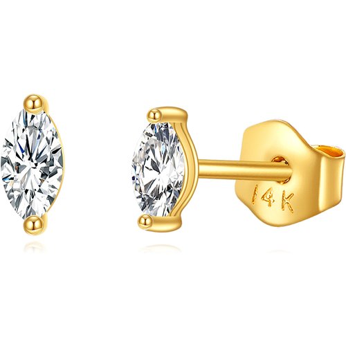 14K Gold Marquise Cut Moissanite Stud Earrings