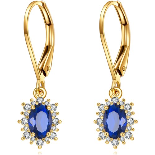 14K Gold Marquise Cut Sapphire Lever-back Earrings