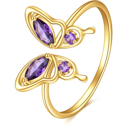 14K Gold Marquise Shaped Crystal Butterfly Open Ring