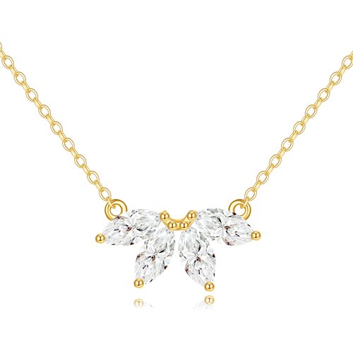 14K Gold Marquise Shaped Zircon Marquis Flower Pendant Necklace