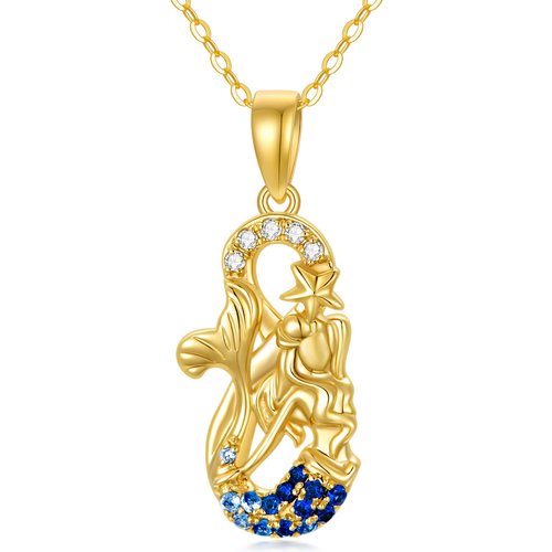 14K Gold Cubic Zirconia Mermaid Pendant Necklace