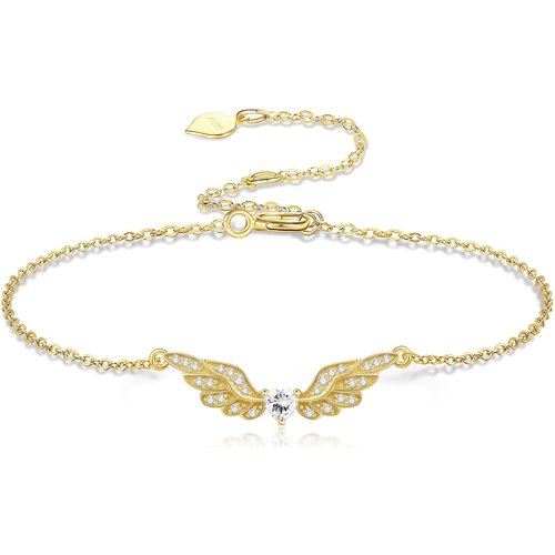 14K Gold Moissanite Angel Wing Charm Bracelet for Women