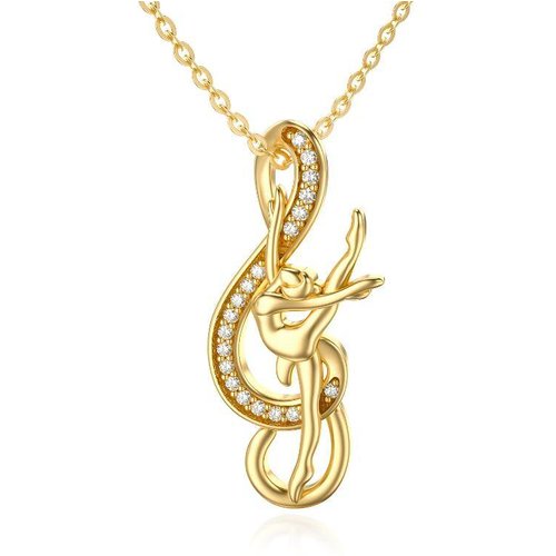 14K Gold Moissanite Ballet Dancer & Infinity Symbol Pendant Necklace
