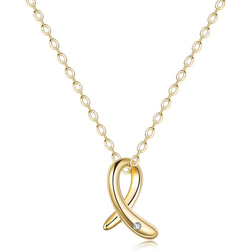14K Gold Moissanite Breast Cancer Pendant Necklace