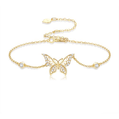 14K Gold Moissanite Butterfly Bracelet for Women