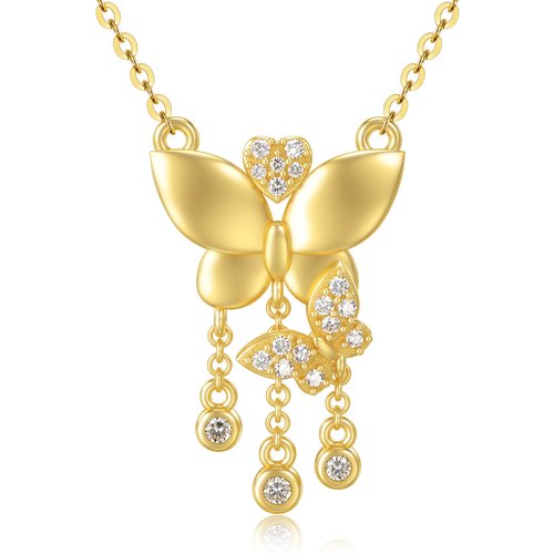 14K Gold Moissanite Butterfly Pendant Necklace