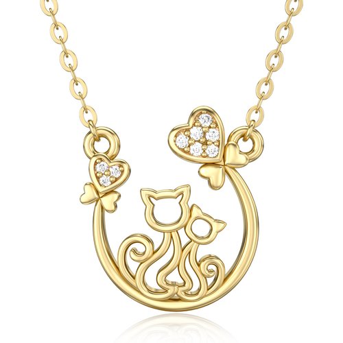 14K Gold Moissanite Cat Pendant Necklace