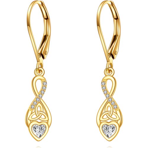 14K Gold Moissanite Celtic Knot Drop Earrings