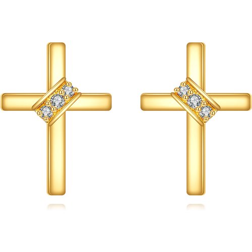 14K Gold Moissanite Cross Stud Earrings