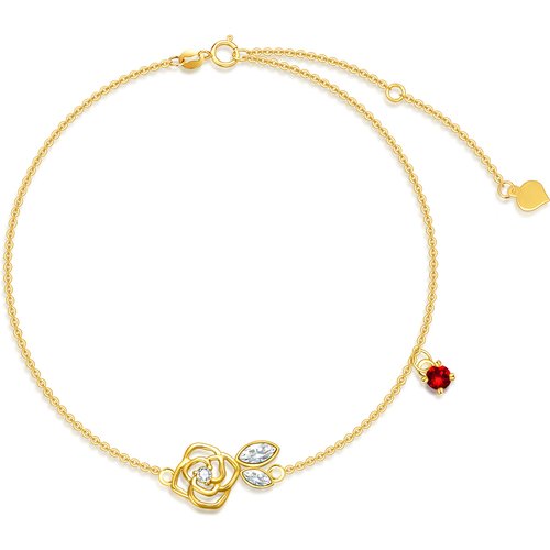 14K Gold Moissanite & Crystal Rose Charm Bracelet