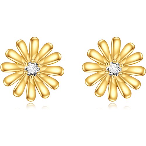 14K Gold Moissanite Daisy Stud Earrings