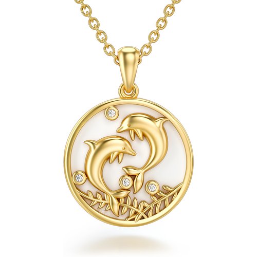 14K Gold Moissanite Dolphin Pendant Necklace