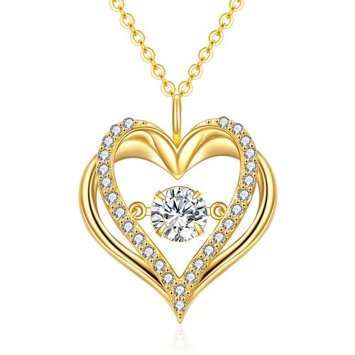14K Gold Moissanite Double Heart Pendant Necklace