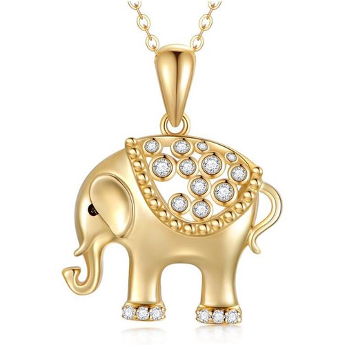 14K Gold Moissanite Elephant Pendant Necklace