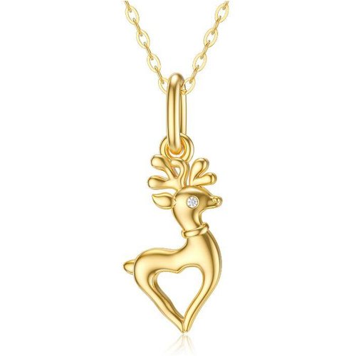 14K Gold Moissanite Elk Pendant Necklace