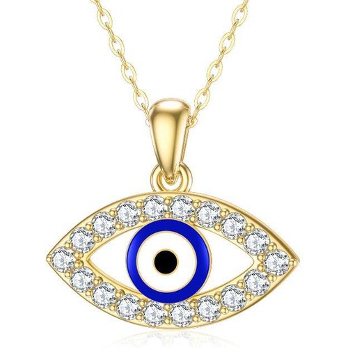 14K Gold Moissanite Evil Eye Pendant Necklace