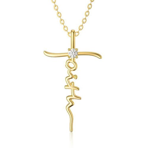 14K Gold Moissanite Faith Cross Pendant Necklace