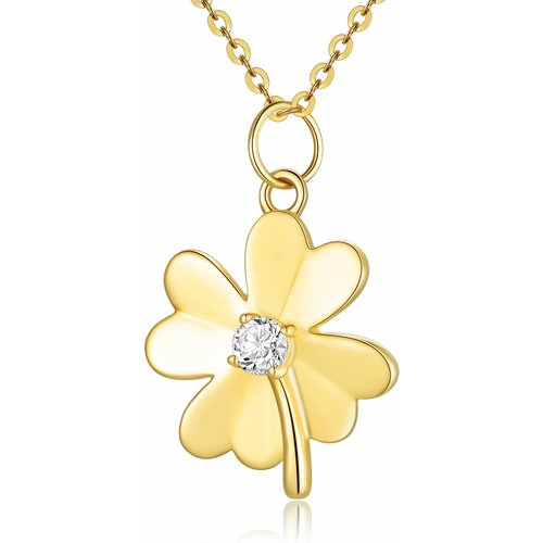14K Gold Moissanite Four-leaf Clover Pendant Necklace with Rolo Chain