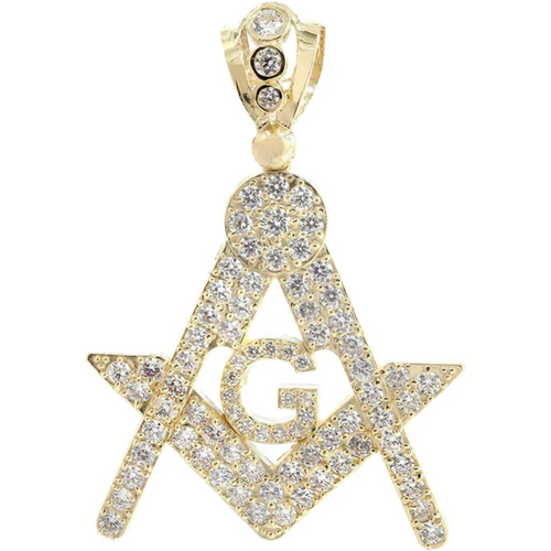 Sterling Silver with Yellow Gold Plated Moissanite Freemason Pendant Necklace for Men