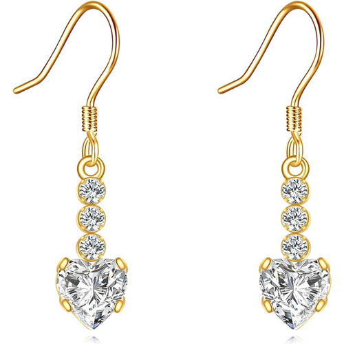 14K Gold Cubic Zirconia & Moissanite Heart Drop Earrings for Women