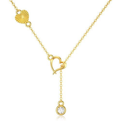 14K Gold Moissanite Heart Non-adjustable Y-Necklace
