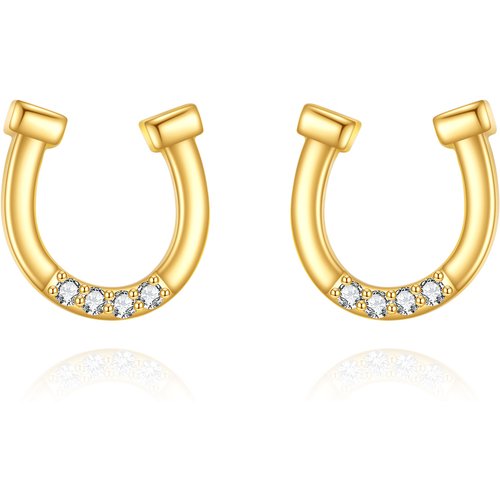 14K Gold Moissanite Horseshoe Stud Earrings