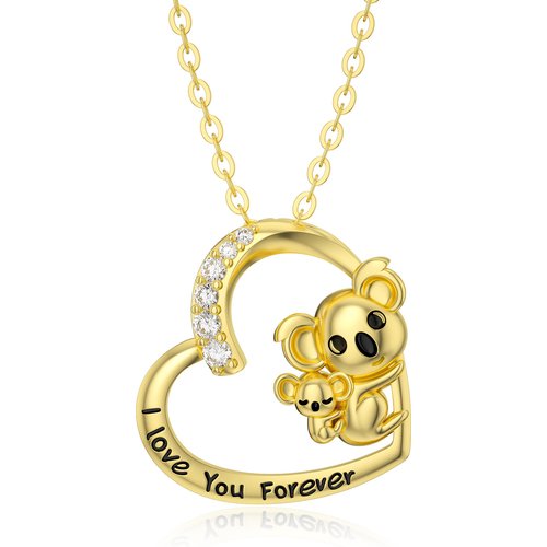 14K Gold Moissanite Koala & Heart Pendant Necklace