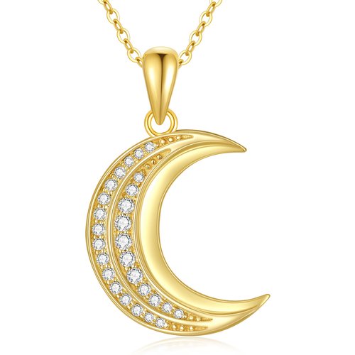14K Gold Moissanite Moon Pendant Necklace