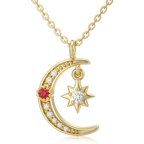 14K Gold Moissanite Moon & Star Pendant Necklace