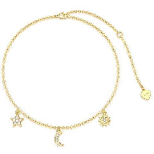 14K Gold Moissanite Moon Star Sun Charm Bracelet For Women