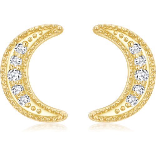 14K Gold Moissanite Moon Stud Earrings